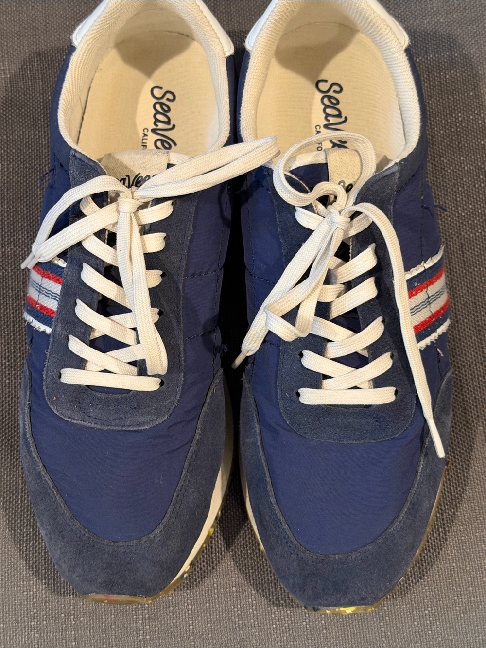SeaVees Men’s Navy Sneakers with Red & White Stripes